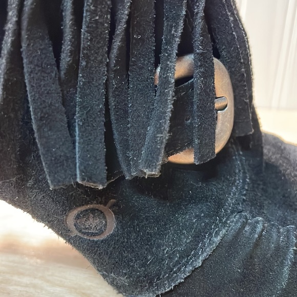 Born Thora Fringe Genuine Suede Ankle Bootie - Black - Picture 4 of 14